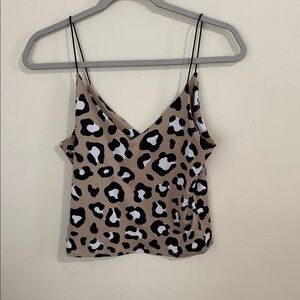 gaze Leopard Print V-Neck Cami Tank Top - Tan/Black/White